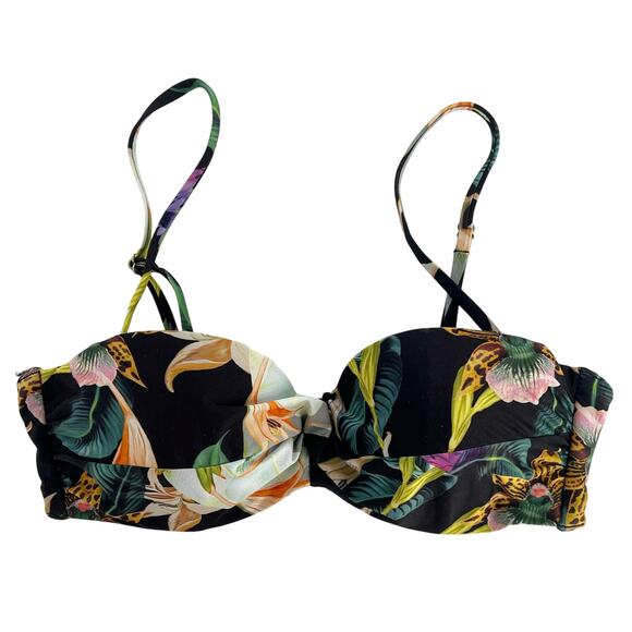 black tropical print bikini top - Picture 1 of 3